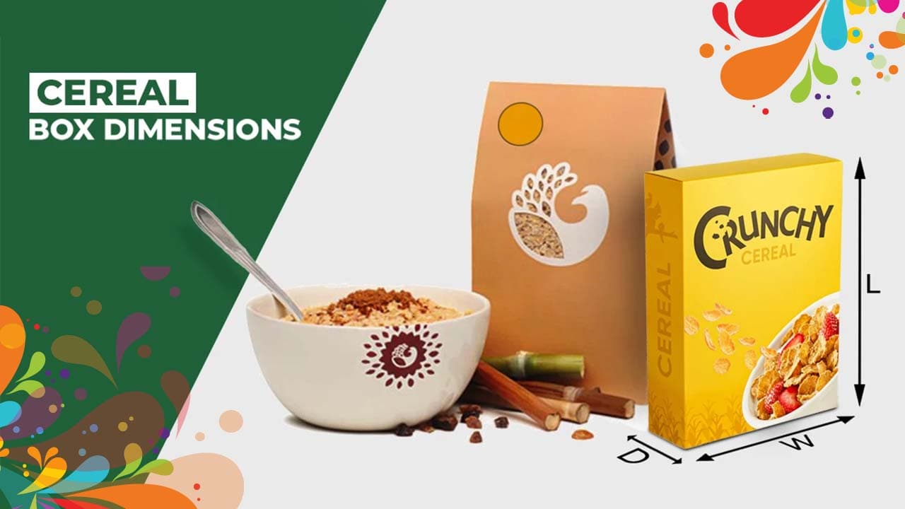 Cereal box dimensions and dieline planning visual.